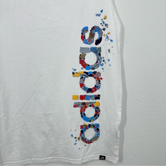 Adidas Boys Young Men Size Large 14/16 Sleeveless Shirt White Practice Logo NWT - Picture 2 of 8